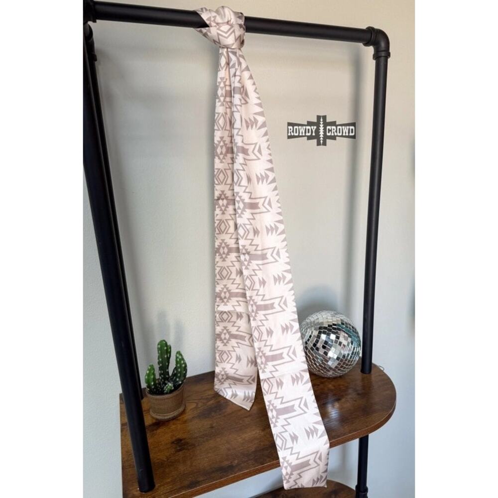 Los Altos Long Aztec Western Southwestern Cowgirl Scarf Cream Taupe